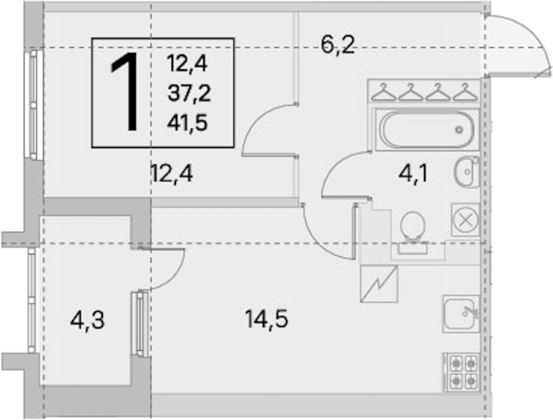 1-комнатная квартира 37.2 м², 2/5 эт., ЖК «ЮгТаун. Олимпийские кварталы»
